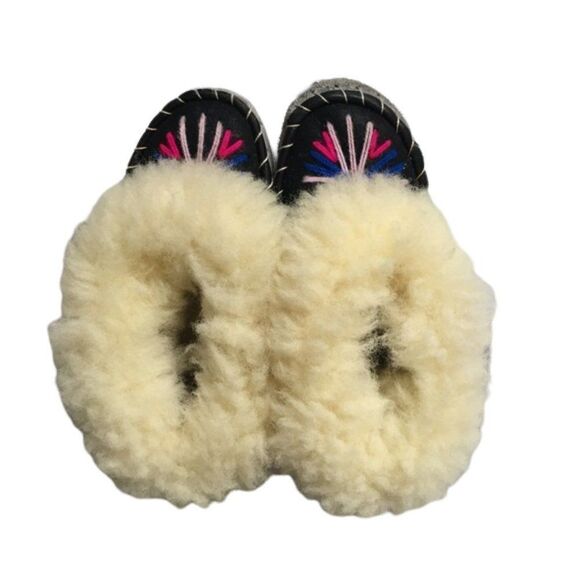 𝅺vintage Handmade Unique Shearling Leather Moccasins - Picture 3 of 6